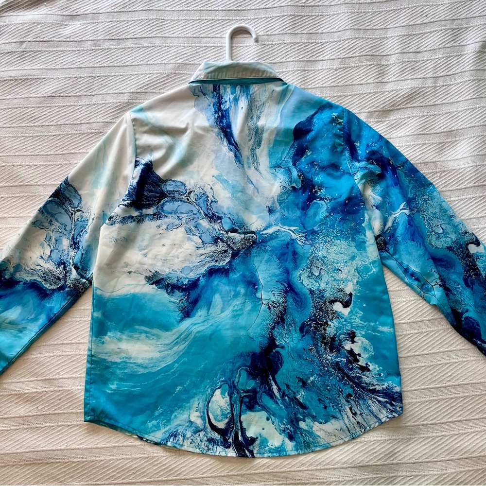 Unisex Blue Marble Water Swirls surf Splash Adjustable Sleeve Shirt - Picture 4 of 8